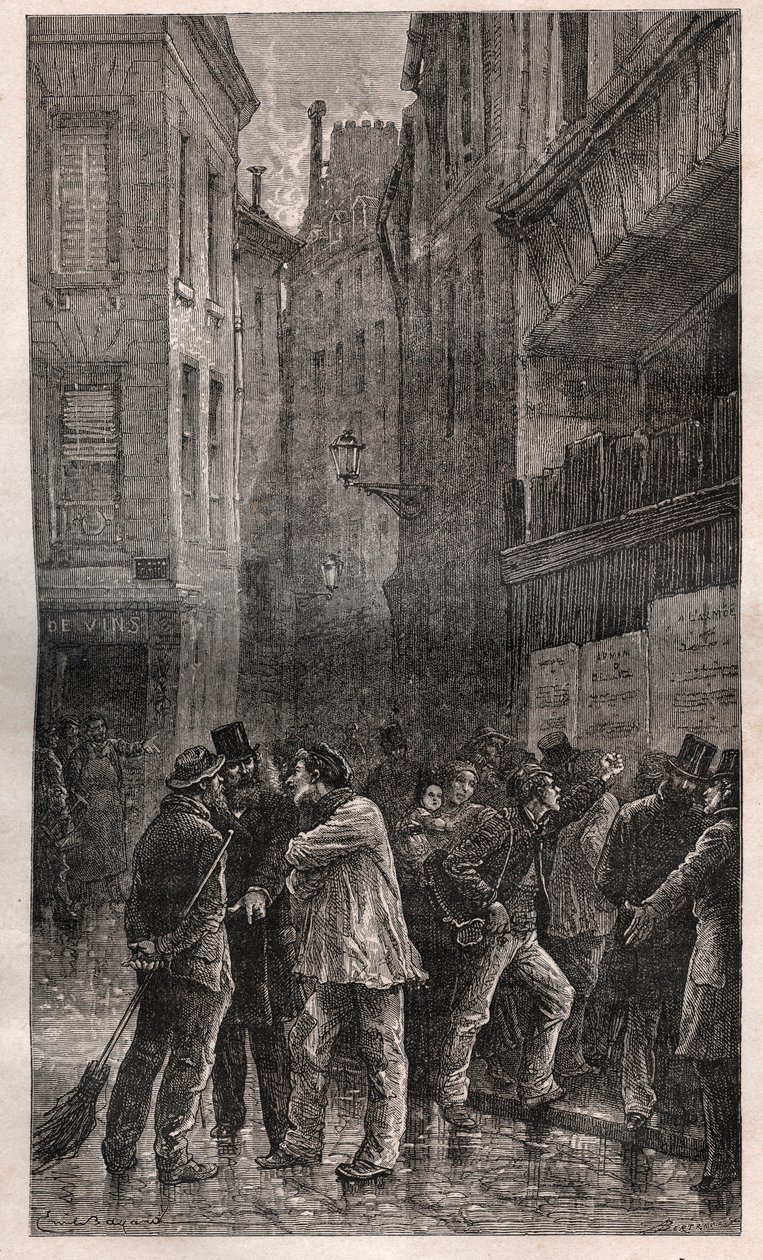 Les Posters - Paris halkı uyanır ve tüm duvarlarda onları 2 Aralık 1851'de Darbe'den haberdar eden kamu ilanlarını görür - “” Suç Tarihi”nde (Bir Suçun Tarihi) (la ödül) de pouvoir de Napoleon III en Fransa) - Victor Hugo tarafından by French School