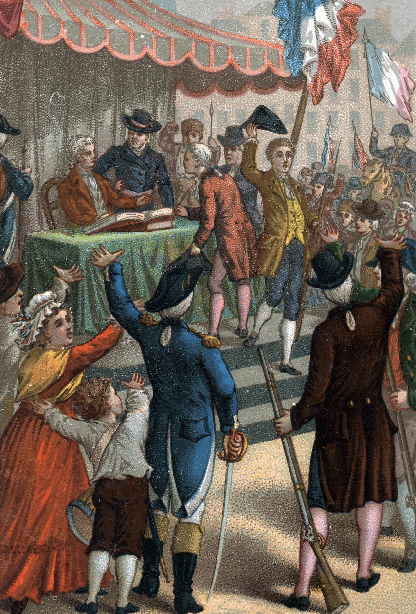 Gönüllü kayıtlar (Paris, Odeon tiyatrosunun önü), La Patrie tehlikede, 22 Temmuz 1792. by French School