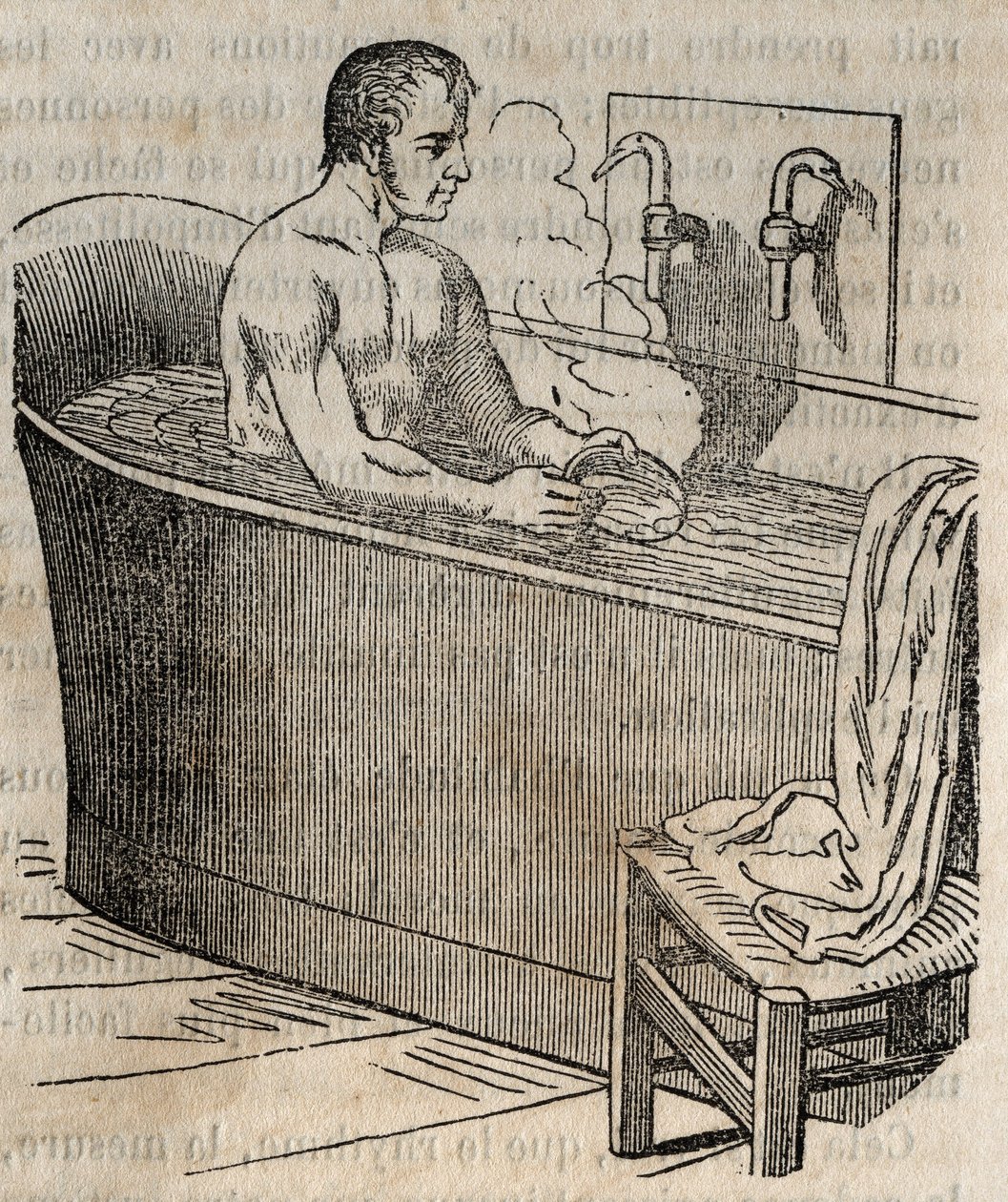 Banyo hareketleri - 19. yüzyılda hijyen - küvetteki adam - "La Sante Universelle - Guide Medical des Familles" 1852