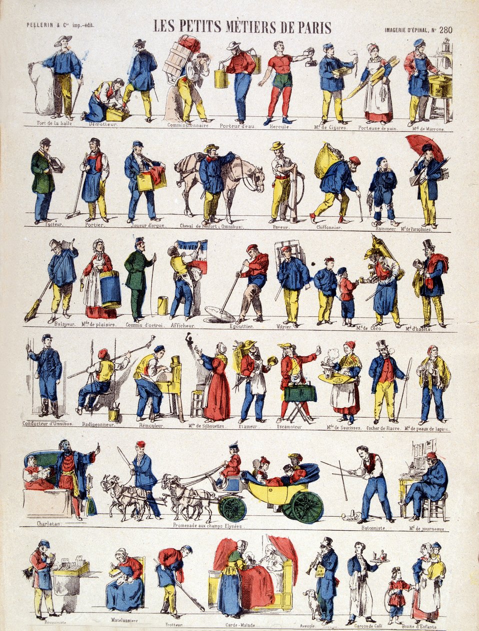 Les petits metiers de Paris, 19. yüzyılın Epinal görüntüsü (gravür) by French School
