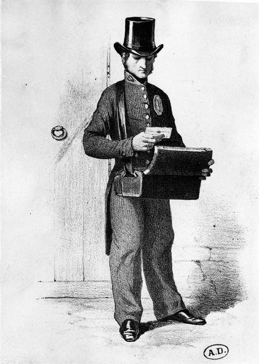 Mektup sahibi: 1850 civarında postacı - gravür, İncil. des Arts deco. by French School