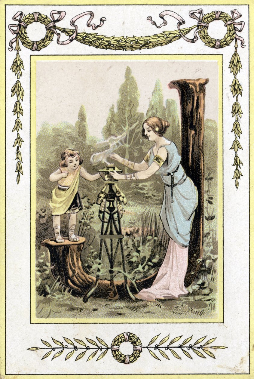 19. yüzyılın sonlarında bir anne ve kızı temsil eden mektup (kromolitograf) by French School