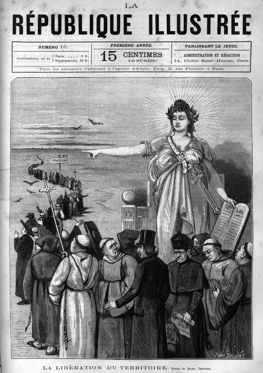 Bölgenin kurtarılması: Fransız Cumhuriyeti, Jules Ferry tarafından alınan ve onları öğretme hakkından mahrum bırakan Mart 1880 tarihli kararnamelerin ardından yetkisiz dini cemaatleri Fransız topraklarından kovuyor. Gazete. “La re” de 1880