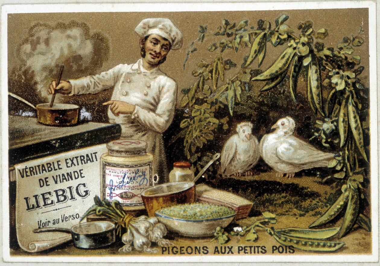 Liébig tarifleri: bezelyeli güvercinler - kromo. by French School