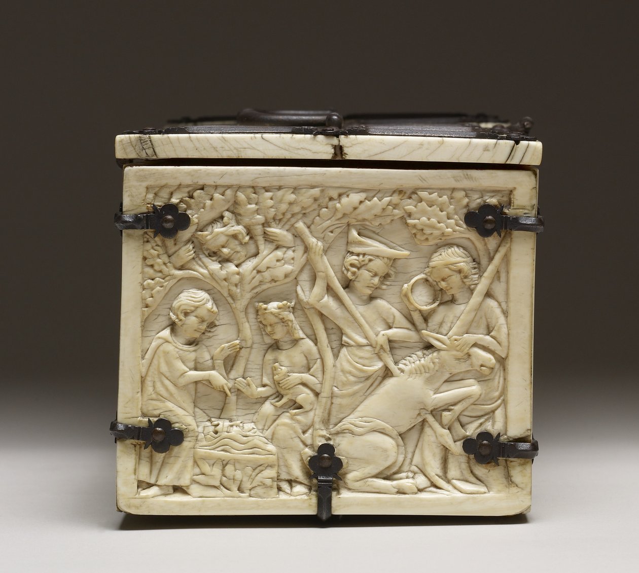 "Aşk Kalesi ve Şövalyeler Mızrak Savaşı"nı tasvir eden bir Tabut Kapağı, c.1330-50 by French School