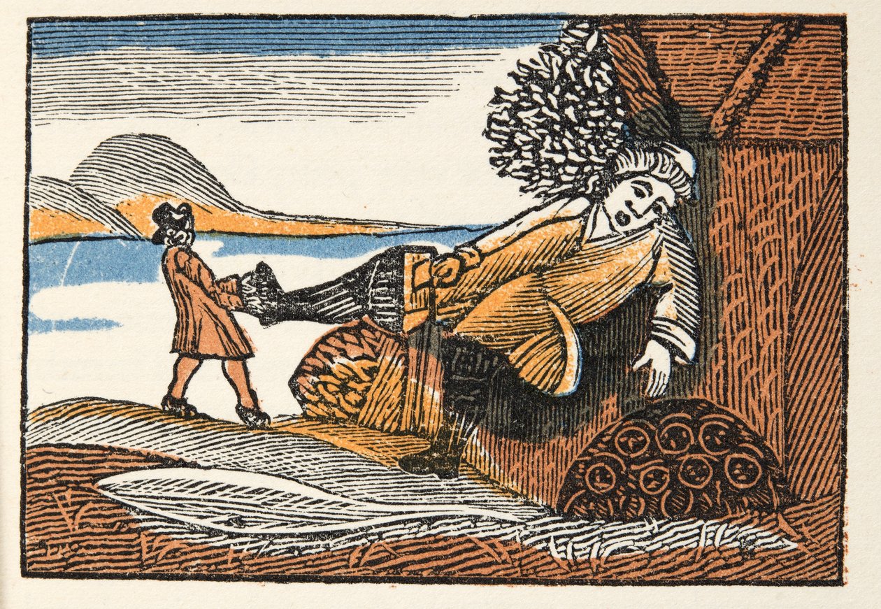 Mother Goose, With Morals, M Perrault, pub tarafından anlatılan Geçmiş Zamanlardan veya Öykülerden Küçük Başparmak. 1925 (el renkli tahta baskı) by French School