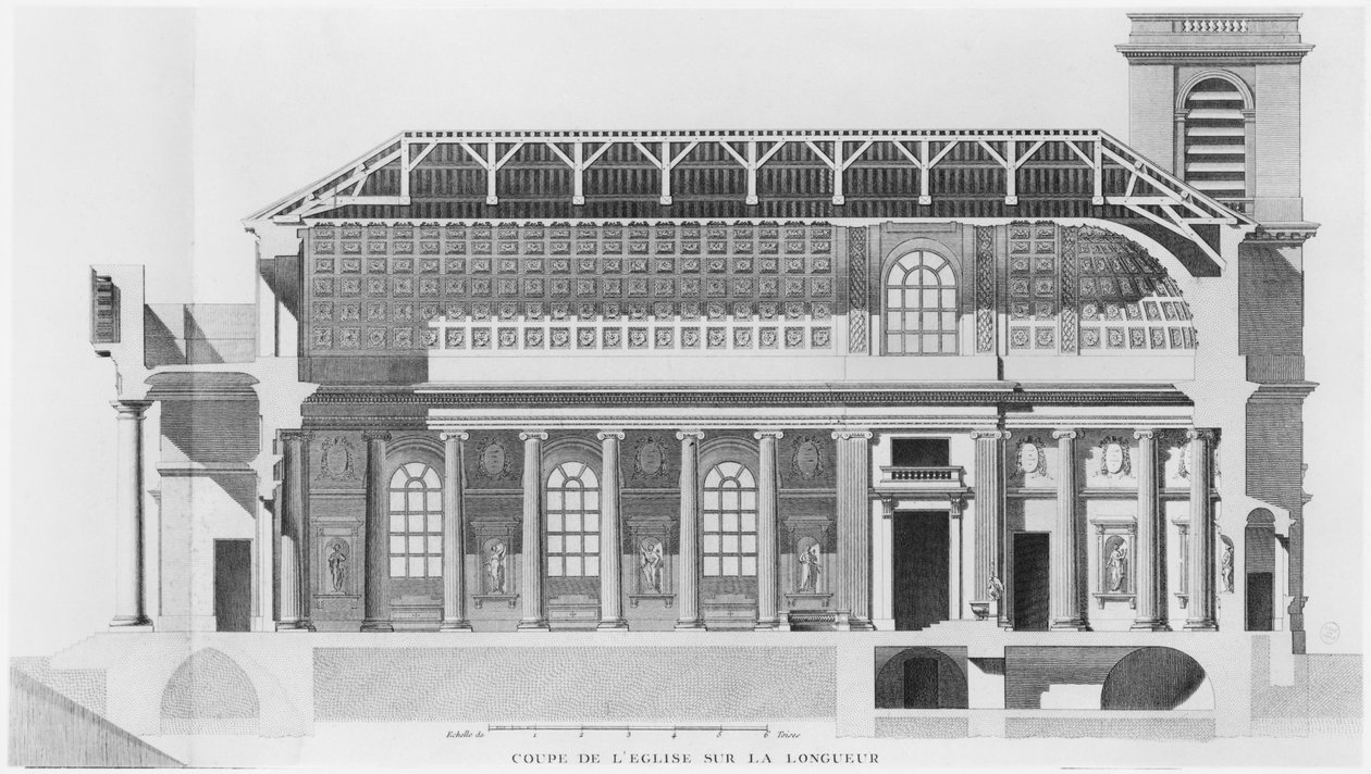 Saint-Philippe-du-Roule, Paris kilisesinin boyuna kesiti by French School