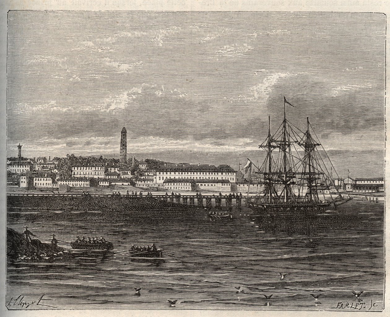Lorient - Brittany bölgesinde Morbihan - V.A. Malt-Brown tarafından “La France illustrée: coğrafya, tarih, istatistiksel yönetim” de gravür. 1884 by French School