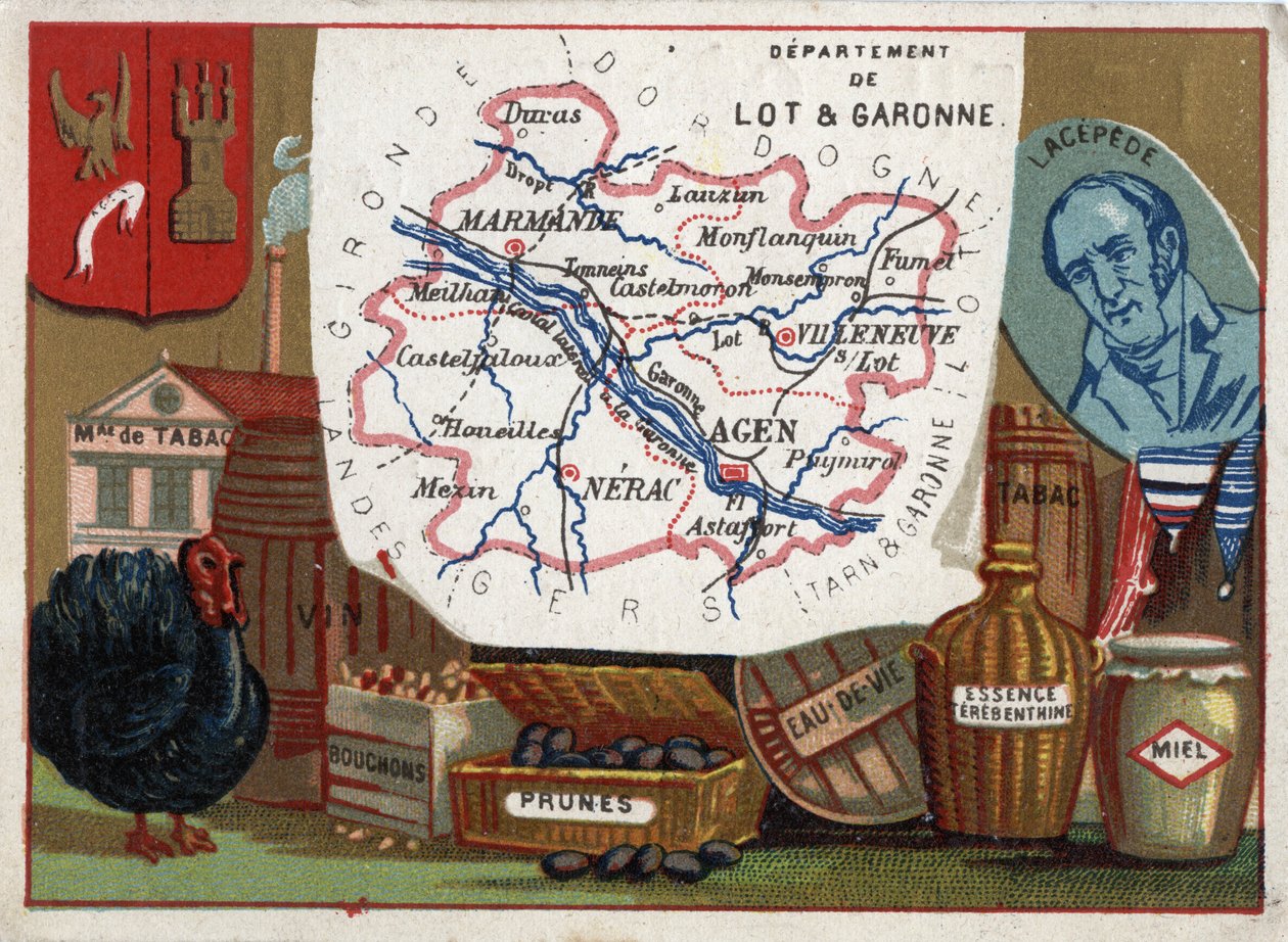 Lot et Garonne (Lot-et-Garonne, 47), Aquitaine, Fransa. Tütün fabrikası, hindi yetiştiriciliği, şarap, mantar, erik, brendi, therebentin benzini. Bernard Germain Etienne de Laville-sur-Illon, Lacepede Kontu (veya de la Cepede) portresi by French School