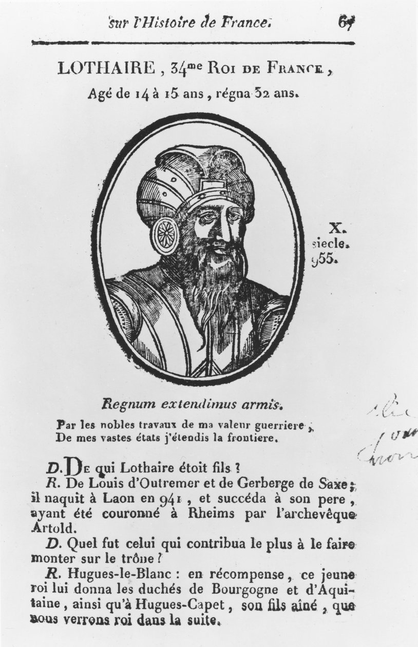 Lothair, Karolenj Fransa Kralı (gravür) by French School