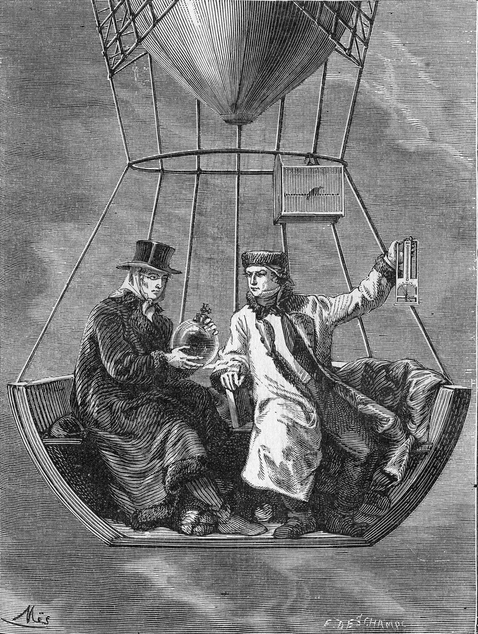 Louis-Joseph Gay-Lussac (Louis Joseph Gay Lussac) ve Biot 4.000 metre yükseklikte fizik deneyleri yapıyorlar - “Album de la Science; ünlü bilim adamları; Büyük keşifler””” 1896. by French School