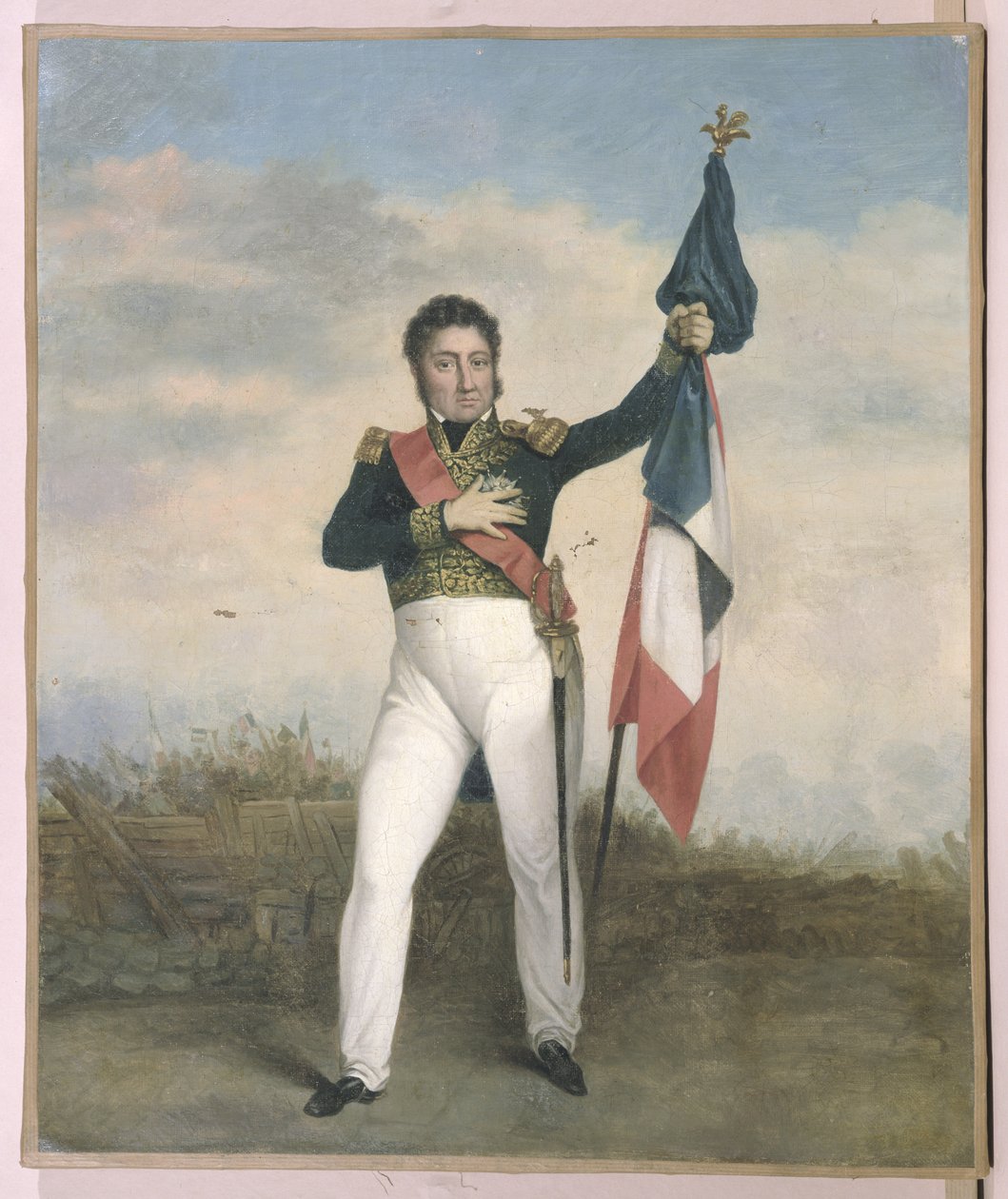 1830 Devrimi sırasında barikatlarda üç renkli bayrağı taşıyan Louis-Philippe (1773-1850) by French School