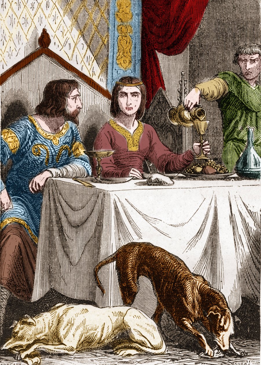 Louis VII Genç veya Dindar (1120-1180) karısı Aquitaine'li Alienor (1122-1204) (veya Guyenne'li Eleonore) ile birlikte. by French School