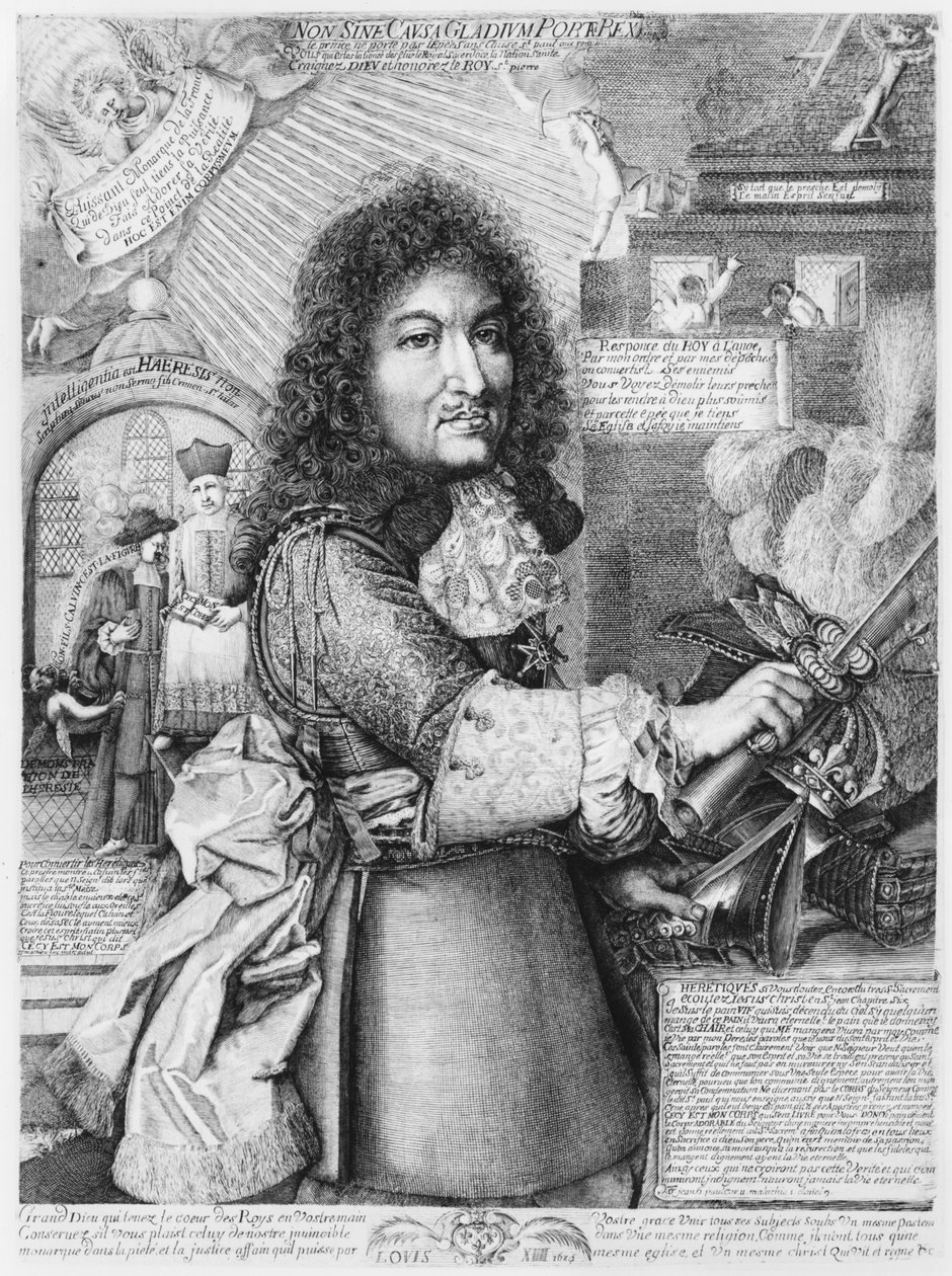 Louis XIV (1638-1715) Protestan Reform dinini kılıcıyla eziyor, 1685 by French School