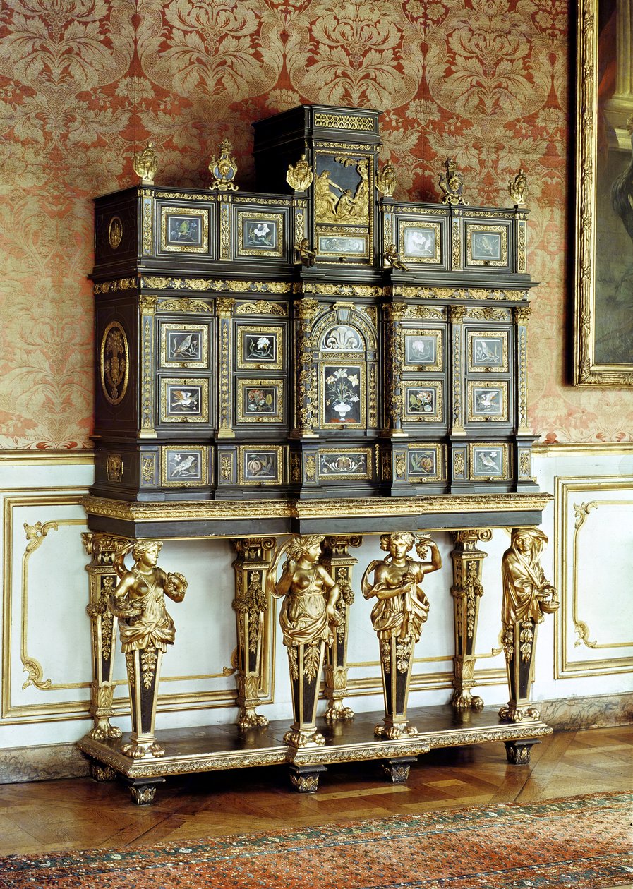 Louis XIV mücevher dolabı, Gobelins Atölyesi, c.1685 (bronz ve abanoz) by French School