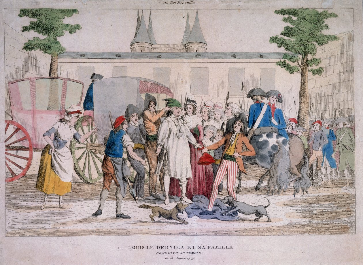 Louis XVI ve ailesi Tapınağa götürüldü by French School