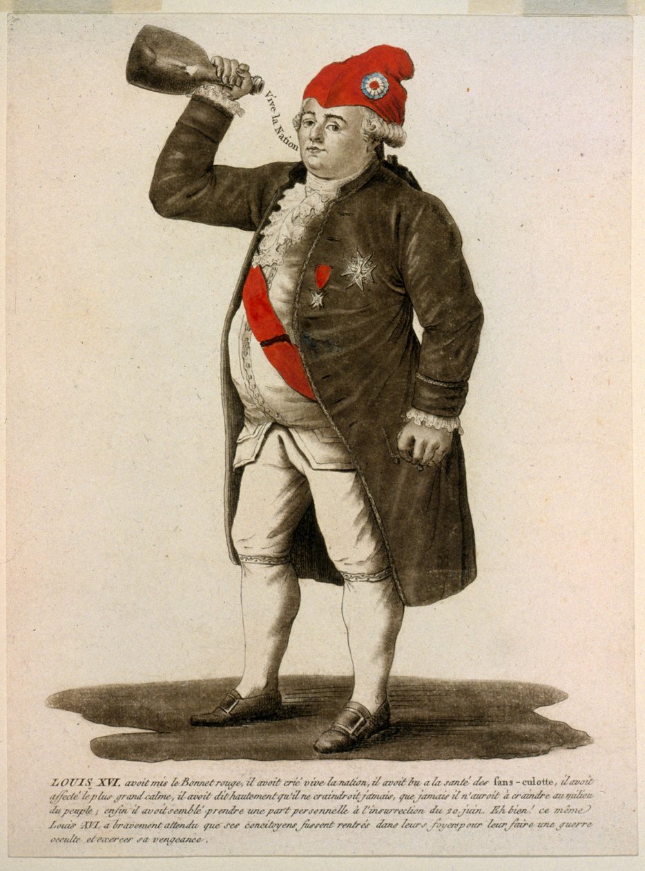 Louis XVI, kırmızı şapka takıyor, 