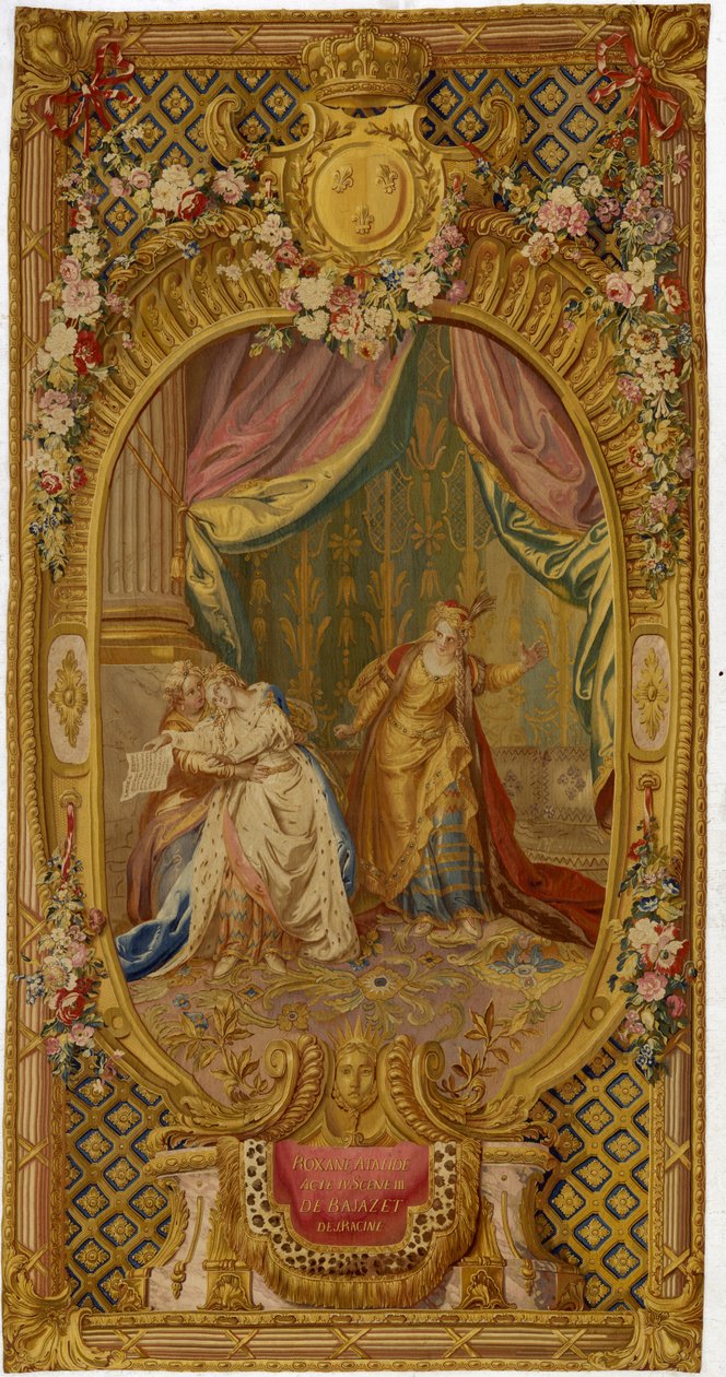 1761-64 ikinci dokumasından "Scenes d"Opera, de Tragedie et de Comedie" serisinden Louis XV Gobelins goblen by French School