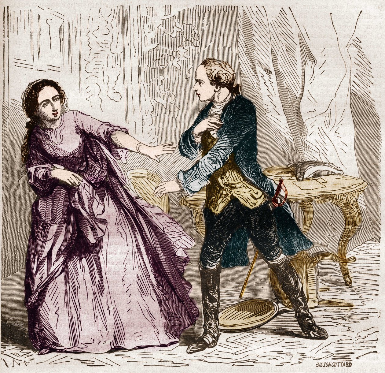 Louis XV Fransa Kralı (1710 -1774) ile Ventimiglia Kontesi (Madam) (1712-1741) metresi. Dr. Th tarafından “Antik çağlardan günümüze tüm dünya halkları arasında fuhuş ve sefahat tarihi”nde. -F. Debray. 1879. by French School
