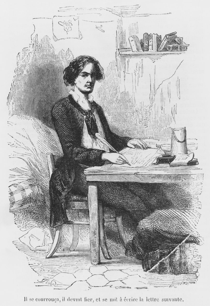 Lucien de Rubempre bir mektup yazarken, Honore de Balzac