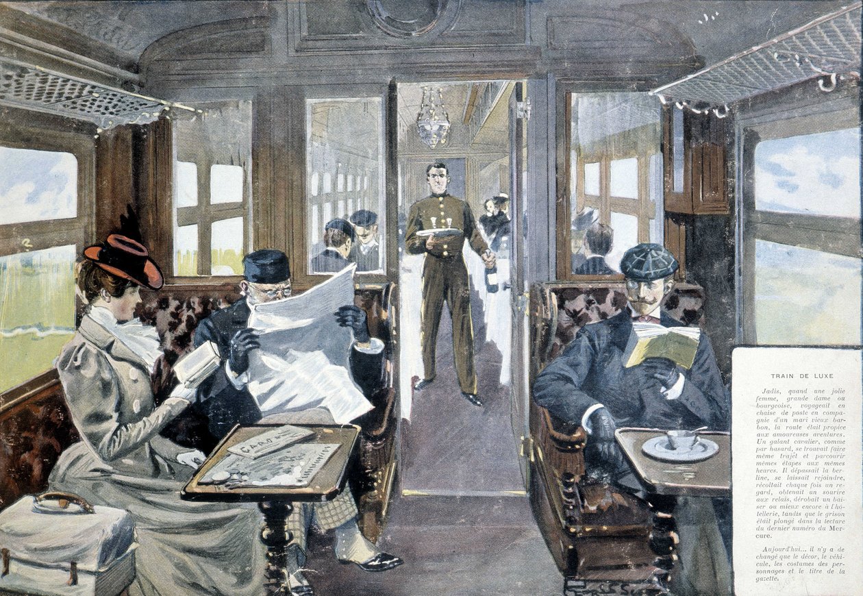 Lüks tren restoran vagonu, 19. yüzyılın sonlarında by French School