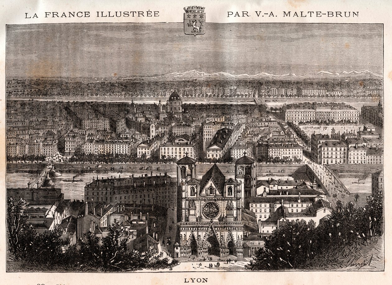 Lyon - V.A. Malt-Brown tarafından “La France illustrée: coğrafya, tarih, istatistiksel yönetim” de gravür. 1884 by French School