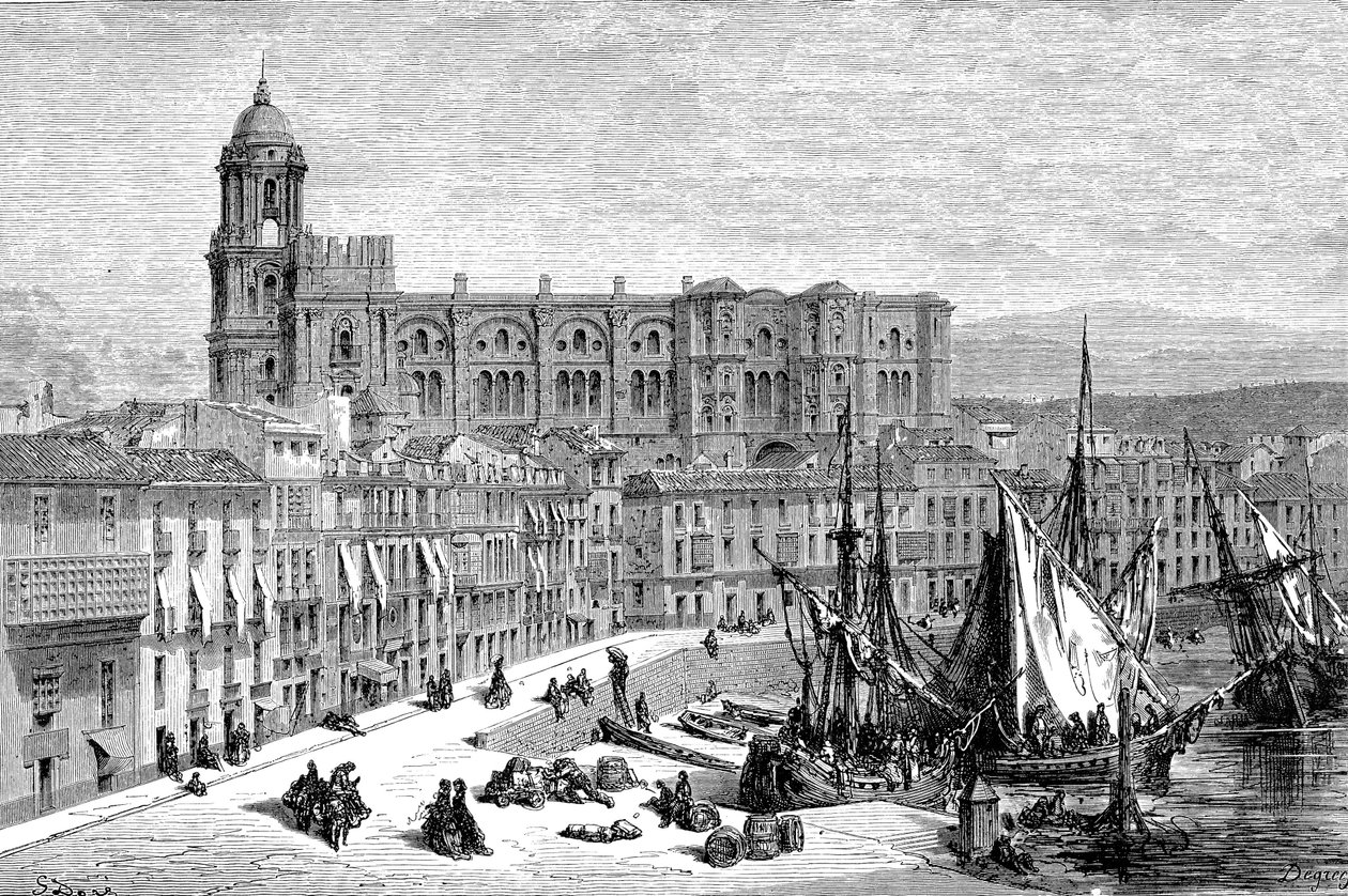 MALAGA, İspanya, 1865 - Gustave Dore'un çizimi 1865 by French School