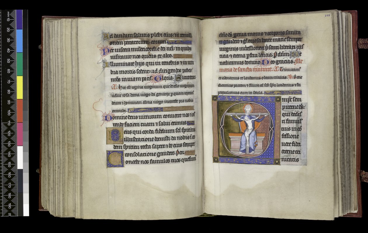 MS 300 f.197v-198r, Üçlü Birliğe Oy Hakkı, Psalter and Hours of the Psalter of France, Paris, c.1265-70 (parşömen üzerine kalem ve mürekkep ve tempera) by French School
