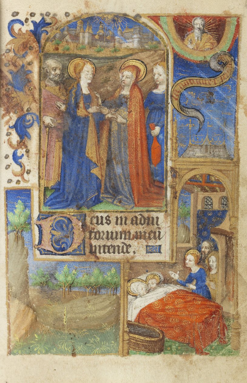MS 39-1950 f.61r The Visitation, 1464 (parşömen üzerine altın, gümüş ve renkli mürekkep) by French School