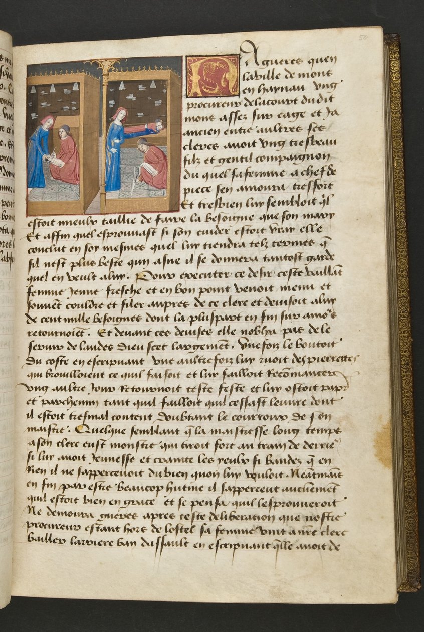 MS Hunter 252 050r Yüz Haber Haberinden Sayfa, c.1461-62 by French School