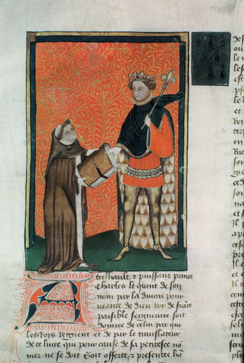 MS Hunter 8 f.9r Çevirmen Courbichon, kitabı Charles V