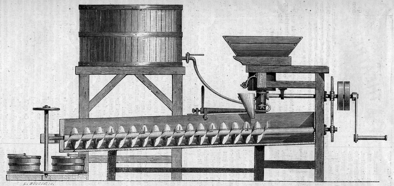Beton harcı yapmak için makine. 1 Mayıs 1858 tarihli “” Le Monde Illustré” n°55