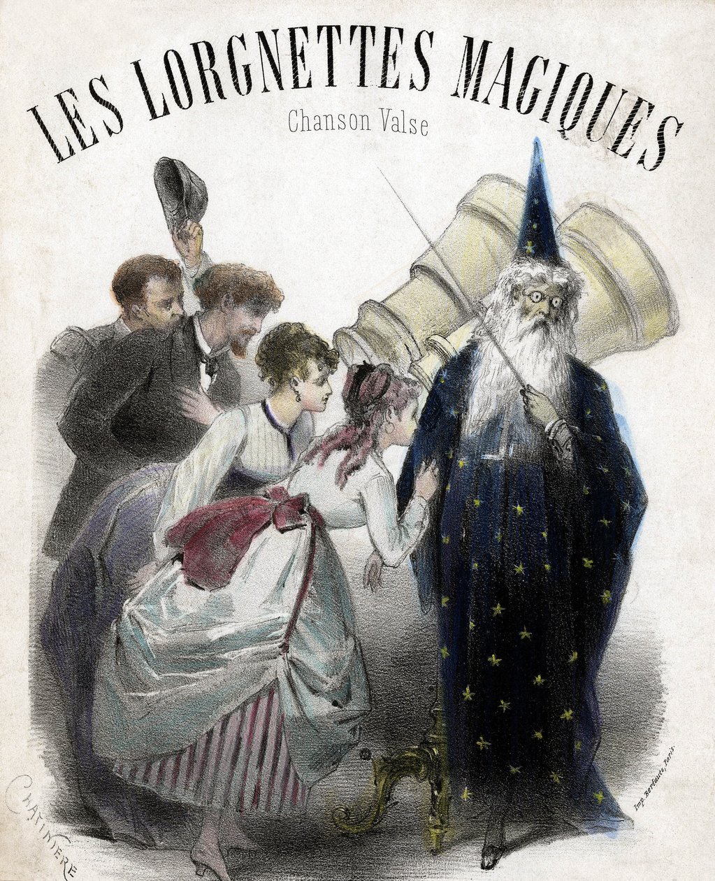Sihirli lorgnetler, popüler vals şarkısı. Litografi by French School