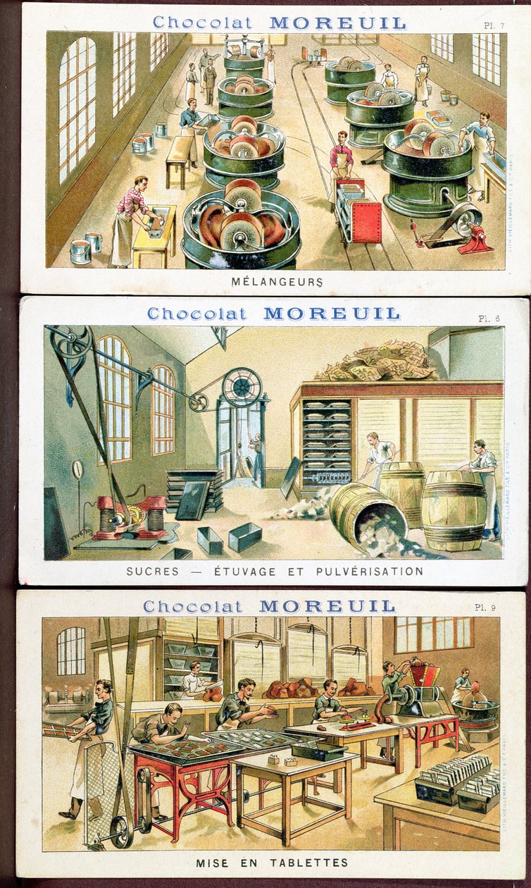 Çikolata yapımı, çikolatanın reklamını yapan resim Moreuil, c.1900 (ayrıca bkz. 289139) by French School