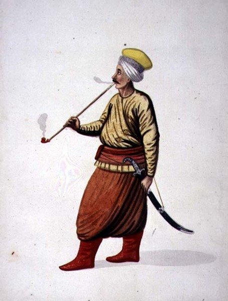 Pipo İçen Adam, Osmanlı dönemi, 18. yüzyılın üçüncü çeyreği (kağıt üzerine suluboya) by French School