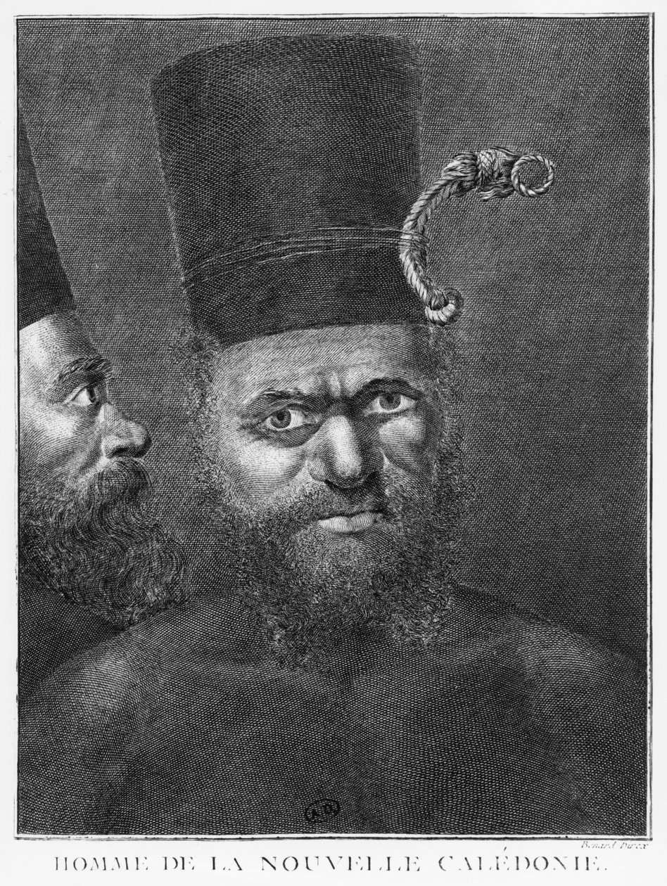 Yeni Kaledonya Adamı, Kaptan James Cook'un İkinci Yolculuğundan bir çizim, Benard (18. yüzyıl) 1774 tarafından oyulmuş by French School