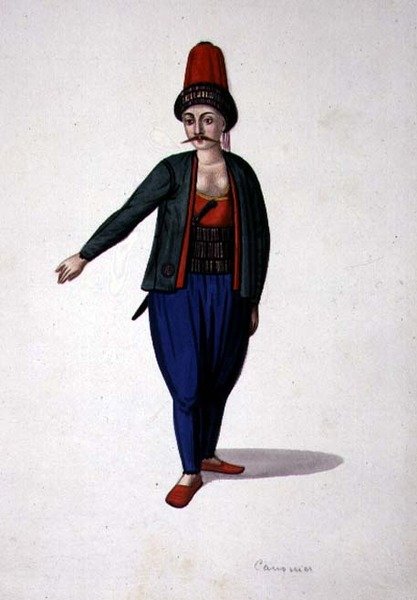 Hançerli adam, Osmanlı dönemi, 18. yüzyılın üçüncü çeyreği (kağıt üzerine suluboya) by French School