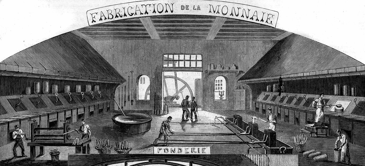 Para imalatı: dökümhane. Gravür, 21 Ocak 1860 tarihli “Le Monde Illustré” n°145. by French School