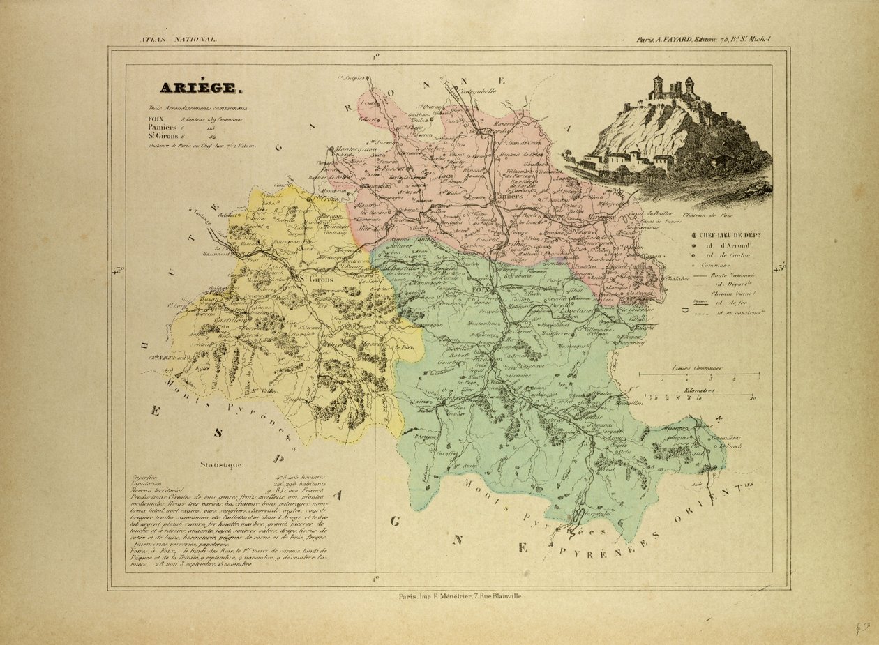 Ariège Haritası, Fransa by French School