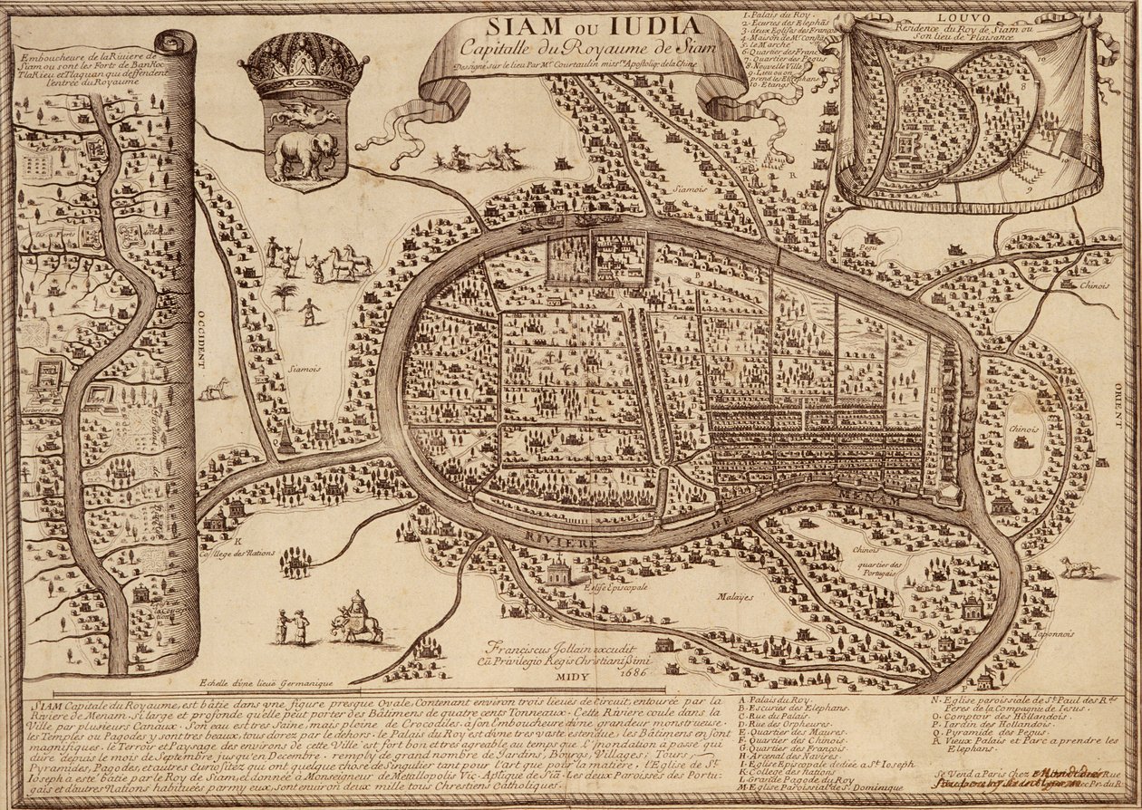 Ayutthaya Haritası, 1686 (kağıt üzerine mürekkep) by French School