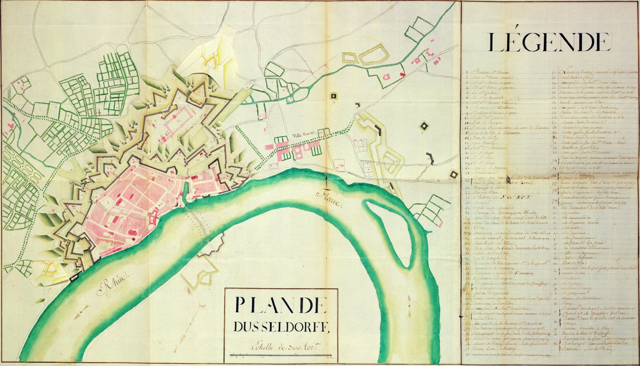 Düsseldorf Haritası (kağıt üzerinde kalem ve mürekkep) by French School