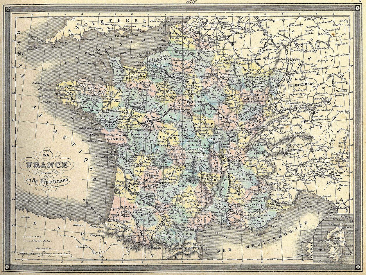 Fransa Haritası - Vuillemin tarafından “” Atlas evreni” içinde, yaklaşık. 1851 by French School