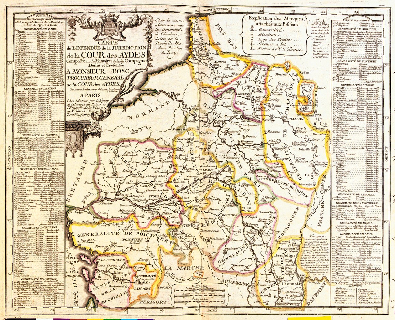 Vergiye tabi Fransız bölgelerinin haritası, 1709, Jean-Baptiste Nolin tarafından Le Theatre du Monde