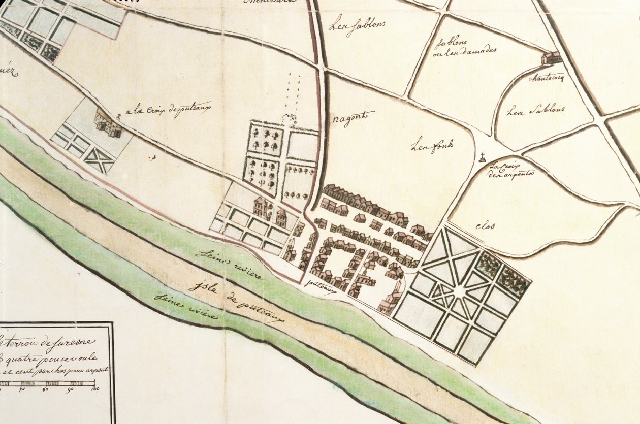 Suresnes Haritası ve eki, Puteaux, 1669 by French School
