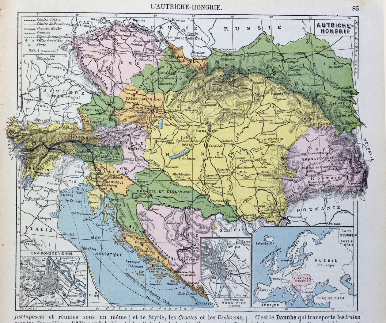 Avusturya-Macaristan imparatorluğunun haritası, bir Fransız coğrafya ders kitabından örnek, 1905 by French School