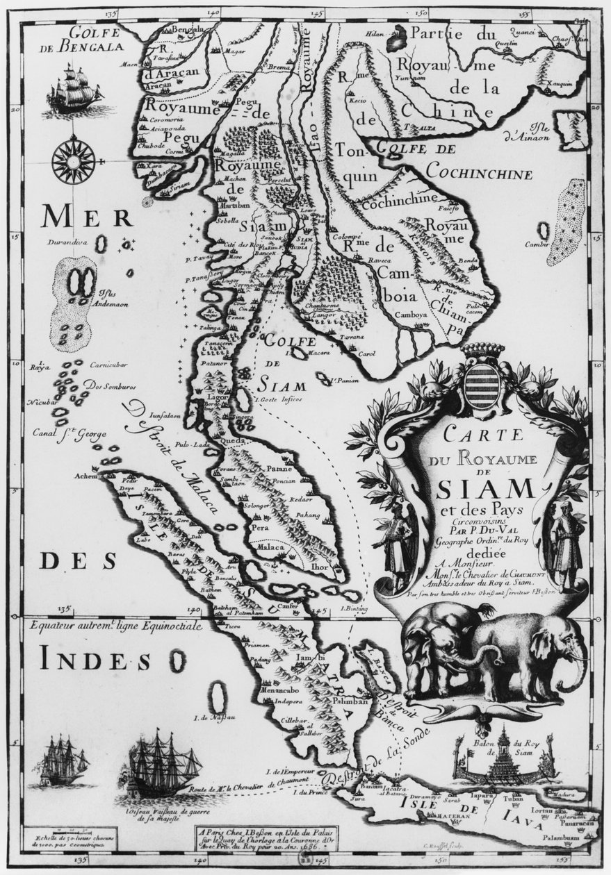 Siam Krallığı Haritası, Paris, 1686 by French School