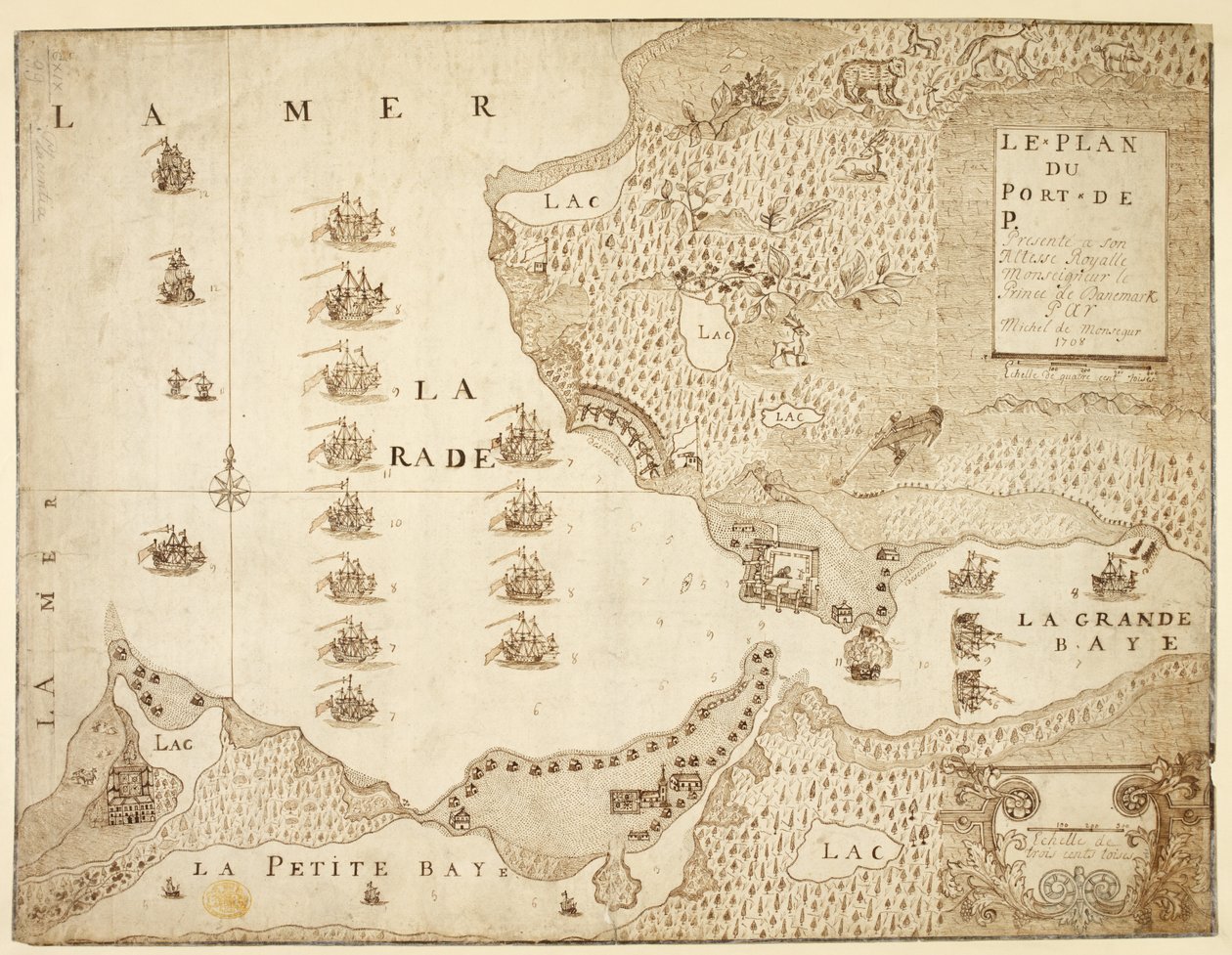 Placentia Limanı Haritası, Kanada (kağıt üzerinde kalem ve mürekkep) by French School