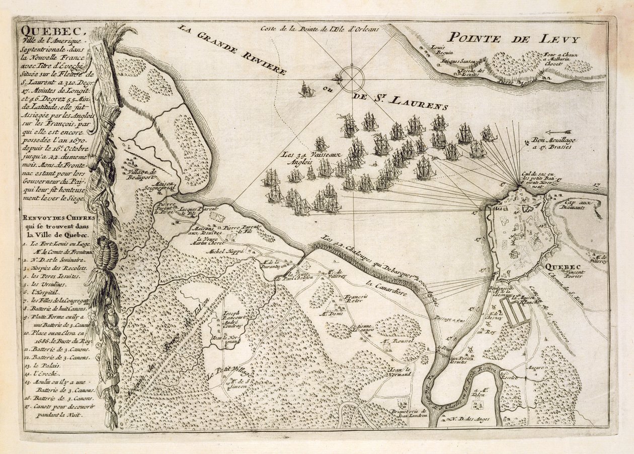 İngiliz Filosu tarafından Quebec Kuşatması Haritası, 1670 by French School