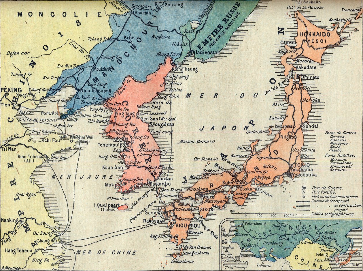 Rus-Japon Savaşı tiyatrosunun haritası. Savaş Tiyatrosu Rus-Japon Savaşı (Japon Rus Savaşı) Haritası - Le petit Journal için çizim, 28 Şubat 1904 by French School