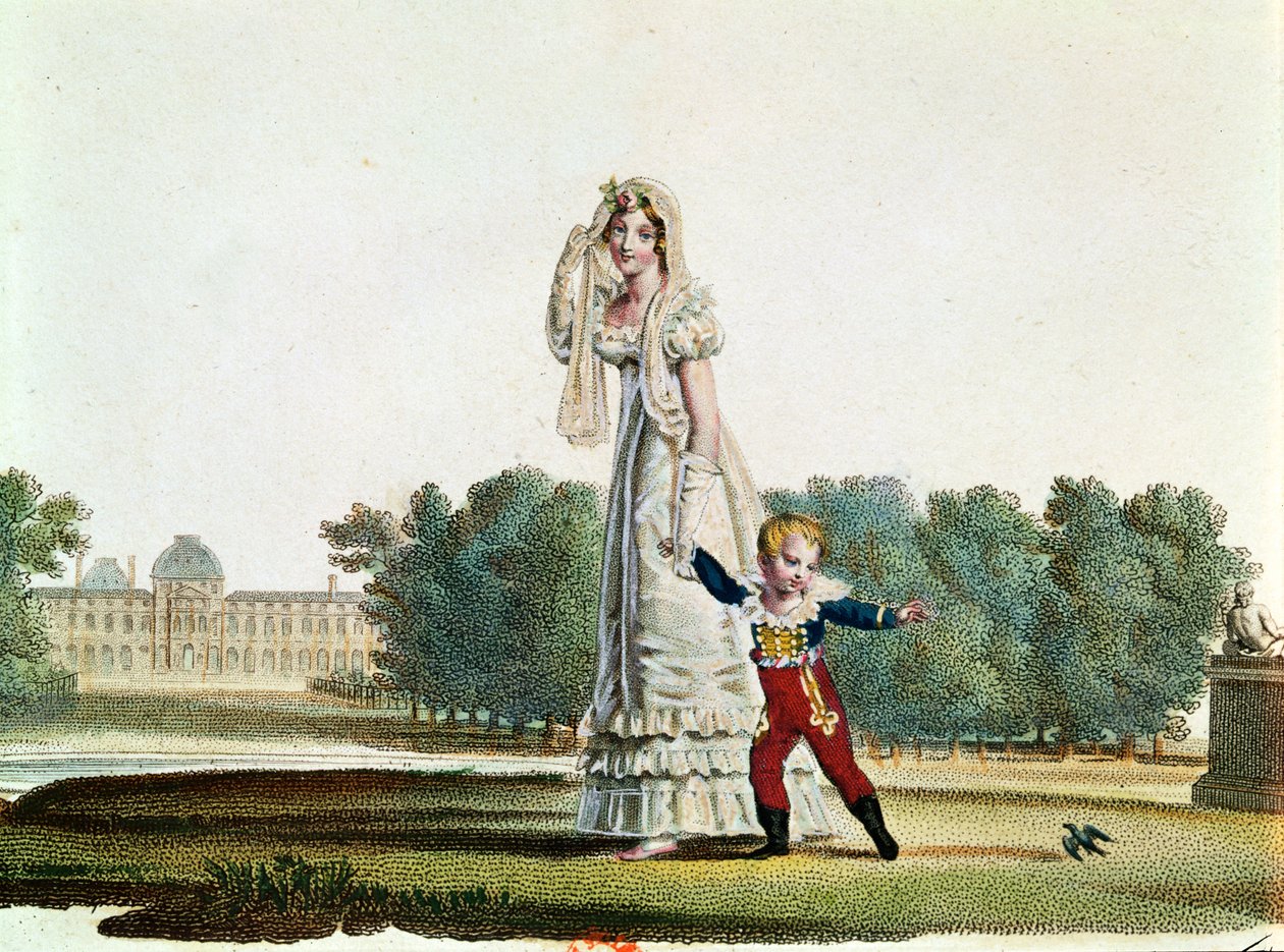 Marie Louise (1791-1847) ve Roma Kralı (1811-32) Tuileries sarayının önünde by French School